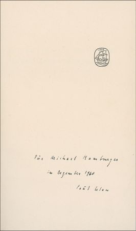 Lot #604 Paul Celan: Celan signs his translation of Rimbaud's 'The Drunken Boat,' one of the gems of French poetry - Image 1