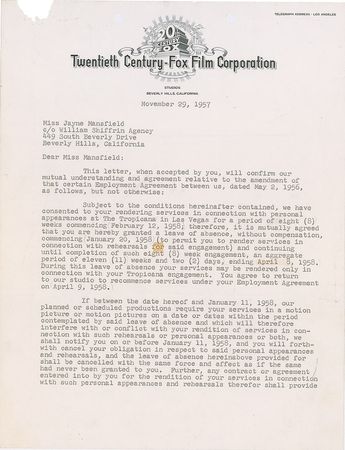 Lot #1065 Jayne Mansfield: Mansfield head to 'Sin City' after getting a leave of absence from 20th Century Fox - Image 1