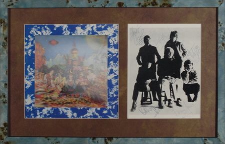 Lot #897 Rolling Stones: The original Stones sign a tourbook photo - Image 1