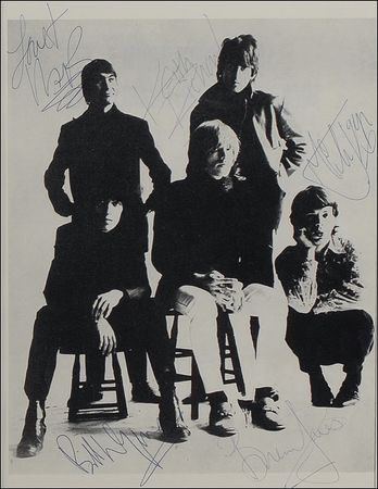 Lot #897 Rolling Stones: The original Stones sign a tourbook photo - Image 2