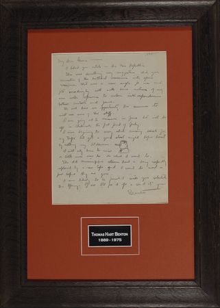 Lot #594 Thomas Hart Benton: In a letter embellished with a rare little sketch, Benton notes 