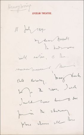 Lot #716 Bram Stoker and Henry Irving Signed Letter - Image 1