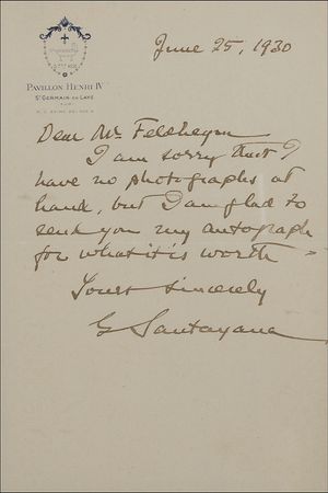 Lot #697 George Santayana Handwritten Letter Signed and Portrait - Image 2