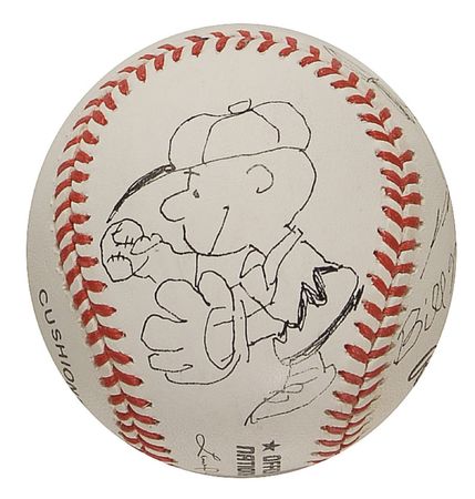 Lot #762 Charles Schulz and Bill Melendez: Fabulous Schulz Charlie Brown sketch on a baseball - Image 3