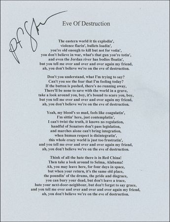 Lot #876 Barry McGuire and P. F. Sloan Souvenir Printed Lyrics - Image 1
