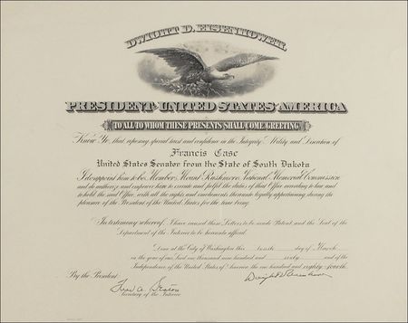 Lot #63 Dwight D. Eisenhower: Ike names a South Dakota senator to watch over Mount Rushmore - Image 1