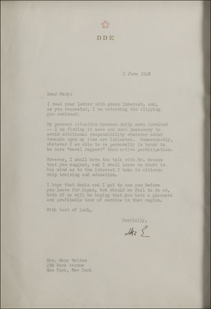 Lot #64 Dwight D. Eisenhower: Agreeing to speak with the head of IBM in 1948 regarding 