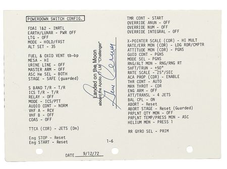 Lot #508 Apollo 17: Gene Cernan: Direct from the moon an Apollo 17 flown checklist - Image 2