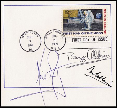 Lot #501 Apollo 11: The Apollo 11 crew sign a program from their moon landing stamp dedication ceremony - Image 2