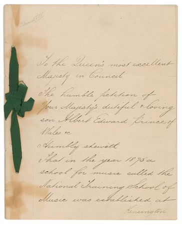 Lot #325 King Edward VII: Edward petitions his mother for the charter of the Royal College of Music - Image 1