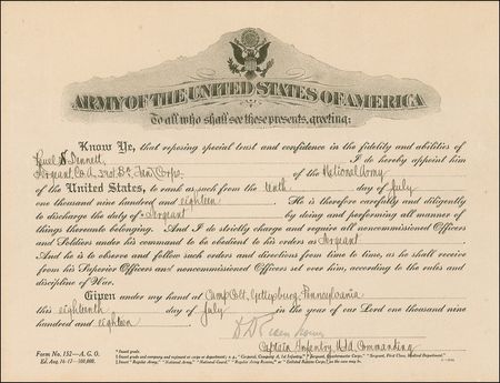 Lot #65 Dwight D. Eisenhower: At the dawn of his military career, Captain Eisenhower promotes a sergeant in the tank corps - Image 1