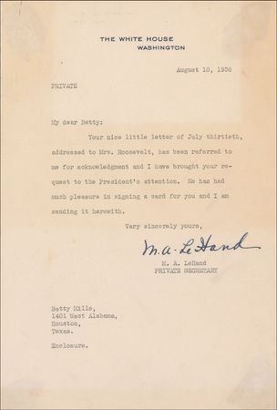 Lot #185 Franklin D. Roosevelt White House Card - Image 2