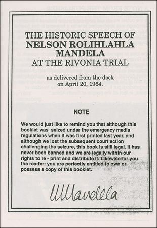 Lot #354 Nelson Mandela: Mandela signs the speech he delivered at his trial 1964, once seized by the South African government - Image 1