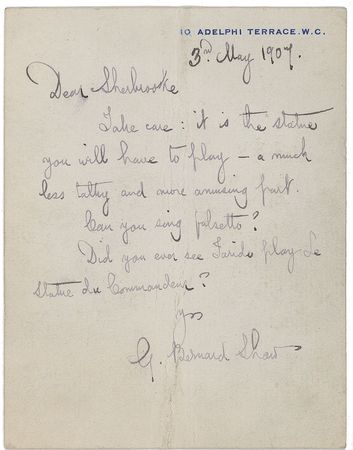 Lot #709 George Bernard Shaw: Shaw writes a thespian: 
