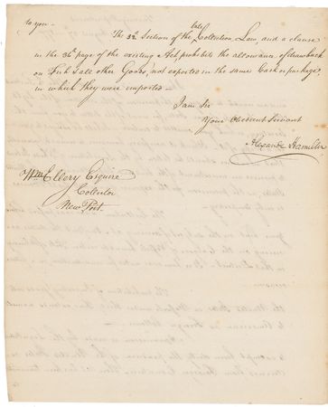 Lot #300 Alexander Hamilton: Early in Washington's first term, Hamilton and Ellery hammer out federal and state issues regarding a lighthouse at Newport, Rhode Island - Image 2