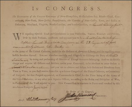 Lot #303 John Hancock: Hancock makes a 1776 infantry appointment as the colonies gear up for revolution - Image 3