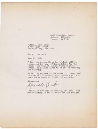 Lot #598 Gwendolyn Brooks Letters - Image 1