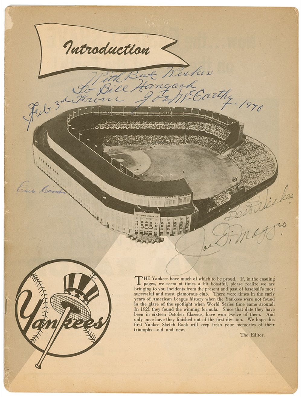 Lot 1482 NY Yankees: Twenty-seven Yankee greats including DiMaggio, Stengel ... and Joe McCarthy signing nine separate times!