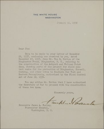 Lot #114 Franklin D. Roosevelt: President Roosevelt informs a political partner of two dam plans in New York State - Image 2