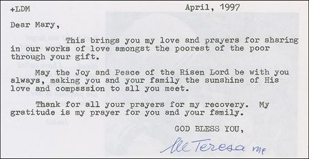 Lot #275 Mother Teresa Typed Letter Signed - Image 1