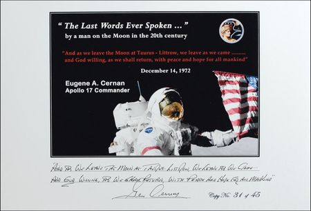 Lot #415 Apollo 17: Gene Cernan: Cernan writes out the last words of man on the moon - Image 1