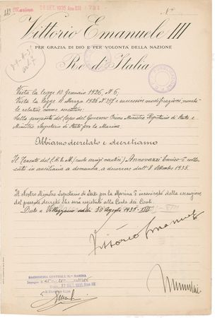Lot #281 Benito Mussolini and Vittorio Emanuele III Signed Documents - Image 1