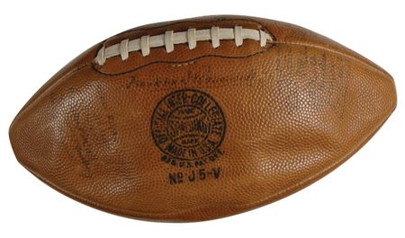 Lot #116 Franklin D. Roosevelt: Football fanatic FDR signs a souvenir pigskin - Image 1