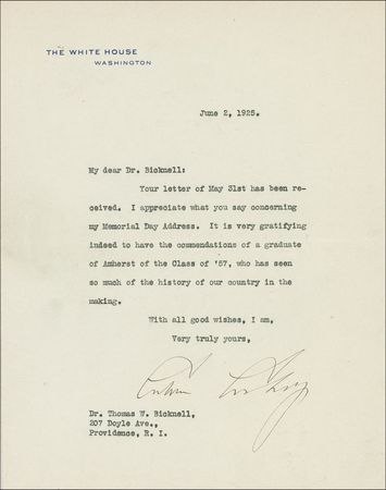 Lot #25 Calvin Coolidge: “It is very gratifying
