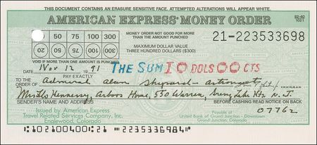 Lot #449 Alan Shepard Money Order - Image 2