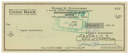Lot #1193 Star Trek: Gene Roddenberry Check - Image 1