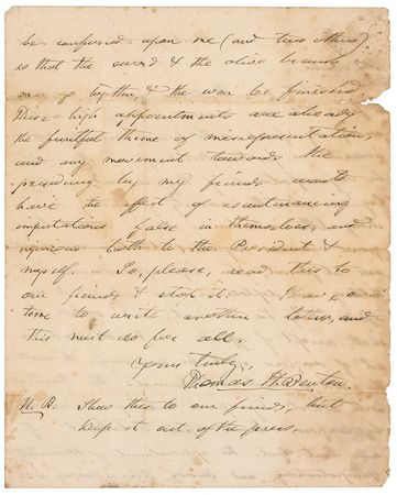 Lot #159 Thomas Hart Benton: “High appointments…are intended to be offered me by the President, and which I shall accept if offered…If made Lieut. Genl. the appointment of Minister Plenipotentiary and Envoy Extraordinary will be conferred upon me” - Image 2