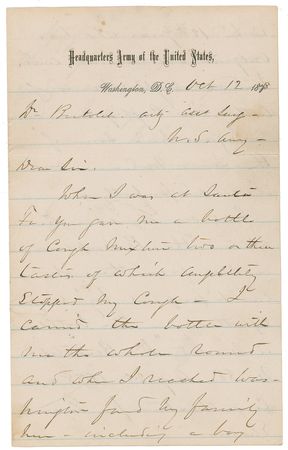 Lot #388 William T. Sherman: General Sherman seeks a refill of a magic elixir during the Lincoln County War: “When I was in Santa Fe you gave me a bottle of Cough Mixture...which completely stopped my cough” - Image 1
