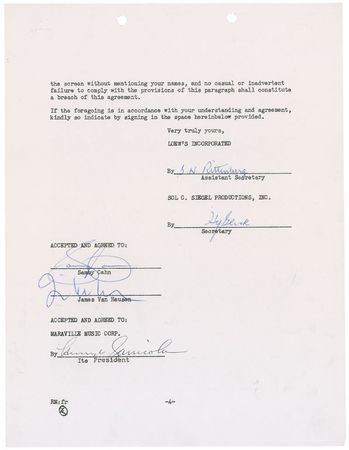 Lot #687 Sammy Cahn and James Van Heusen Signed Document - Image 2