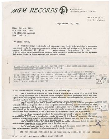 Lot #1068 Eartha Kitt Signed Document - Image 1