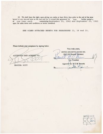 Lot #1068 Eartha Kitt Signed Document - Image 2