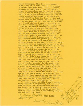 Lot #290 Rosa Parks: “When the policemen got on the bus...I asked him, ‘Why do you push us around?’” - Image 2