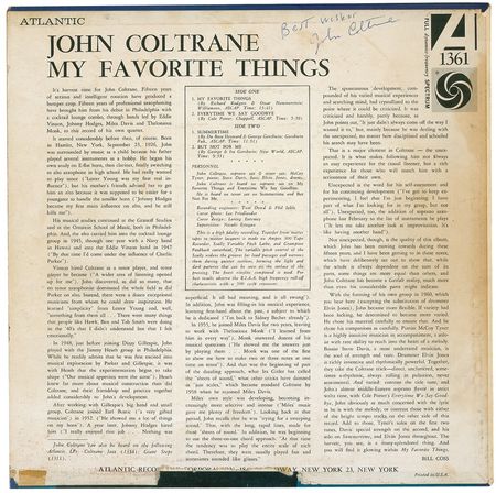 Lot #703 John Coltrane: The first signed Coltrane album we have ever offered - Image 2