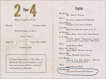 Lot #1412 Nile Kinnick: A scarce example of the Iowa football icon and Heisman winner - Image 1