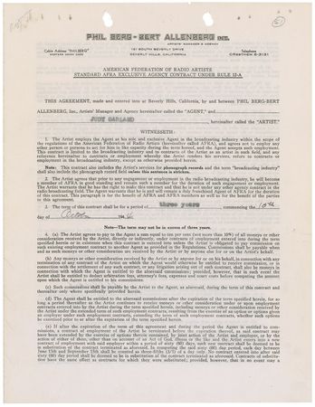 Lot #985 Judy Garland: Garland secures representation in 1944 with Hollywood powerhouse Berg-Allenberg - Image 1
