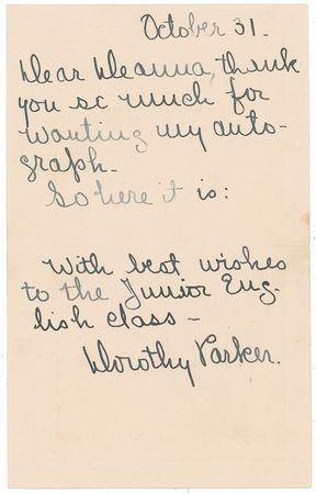 Lot #542 Dorothy Parker Handwritten Letter Signed - Image 1
