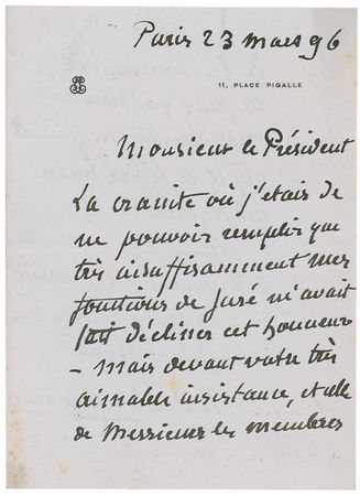 Lot #487 Pierre Puvis de Chavannes Handwritten Letter Signed - Image 1