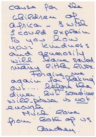 Lot #1027 Audrey Hepburn: Audrey sends thanks regarding her Tony appearance and UNICEF mention, and asks for forgiveness for skipping the dinner “but sometimes will-power is not enough” - Image 3