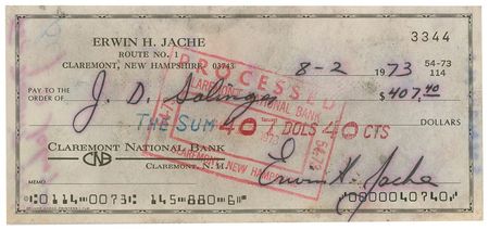 Lot #552 J. D. Salinger: “For Deposit Only, J. D. Salinger” - Image 1