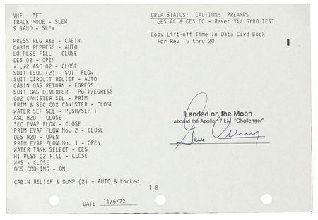 Lot #416 Apollo 17: Gene Cernan: An Apollo 17 lunar checklist, direct from the moon - Image 2
