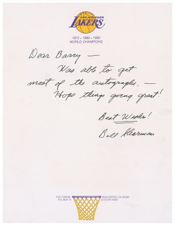 Lot #1523 Bill Sharman: “Was able to get a few autographs, however some of the players are not with us this year” - Image 2