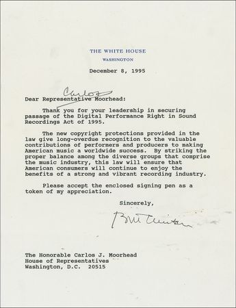 Lot #21 Bill Clinton: President Clinton sends a