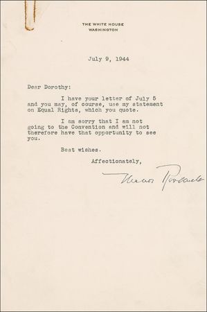 Lot #112 Eleanor Roosevelt: An incredible ?bombshell? of an admission: ?To put into our platform an equal rights amendment, would be a grave mistake? - Image 2