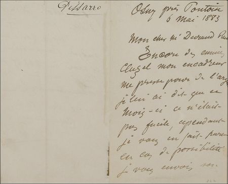 Lot #545 Camille Pissarro: ?More annoyances. My framer...is pressing me for money. I told him that this month it would not be easy??Pissarro, a successful Impressionist hard-pressed for cash, contacts his patron - Image 3