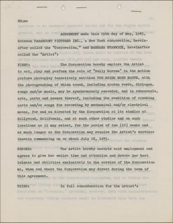 Lot #1153 Barbara Stanwyck Signed Document - Image 2