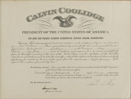 Lot #19 Calvin Coolidge Signed Document